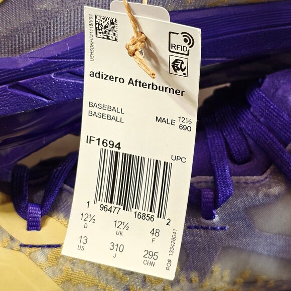 Adidas Afterburner 9 Washington Huskies Purple Gold Baseball Cleats Men's Sz 13 - Picture 12 of 15